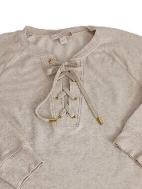 Life Worx by Gloria Vanderbilt Tan Tie Front Sweatshirt VGUC Large